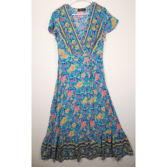 Zesica Women's True Wrap Short Sleeve Floral Multicolor Maxi Dress Size M - Picture 1 of 10